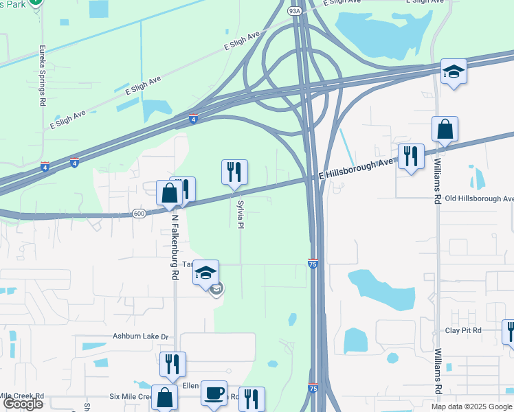 map of restaurants, bars, coffee shops, grocery stores, and more near 10302 Old Hillsborough Avenue in Tampa