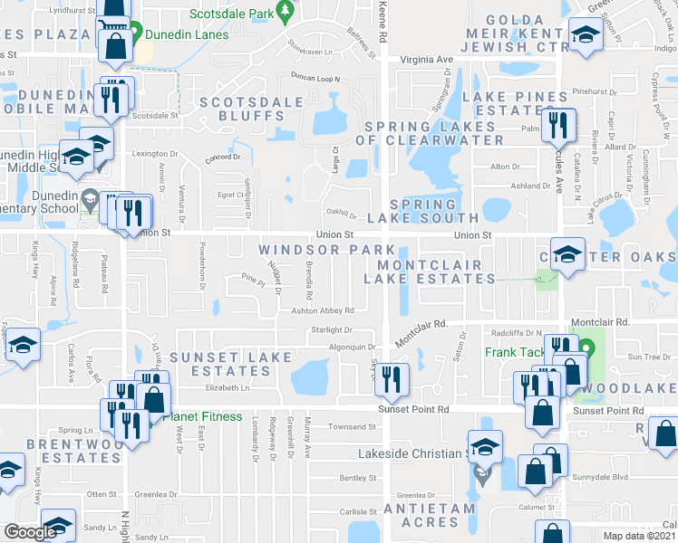 map of restaurants, bars, coffee shops, grocery stores, and more near 2057 Littleneck Road in Clearwater
