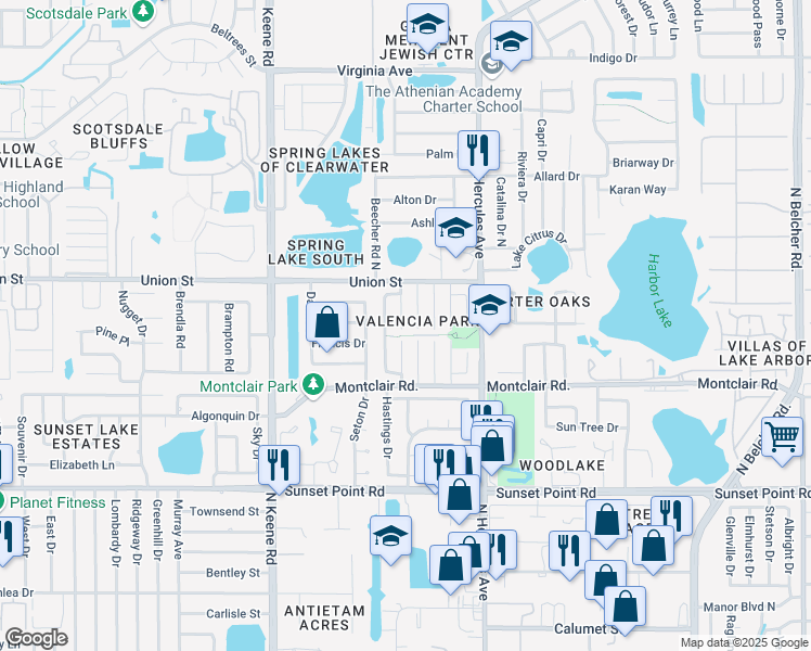 map of restaurants, bars, coffee shops, grocery stores, and more near 2065 Loma Linda Way North in Clearwater