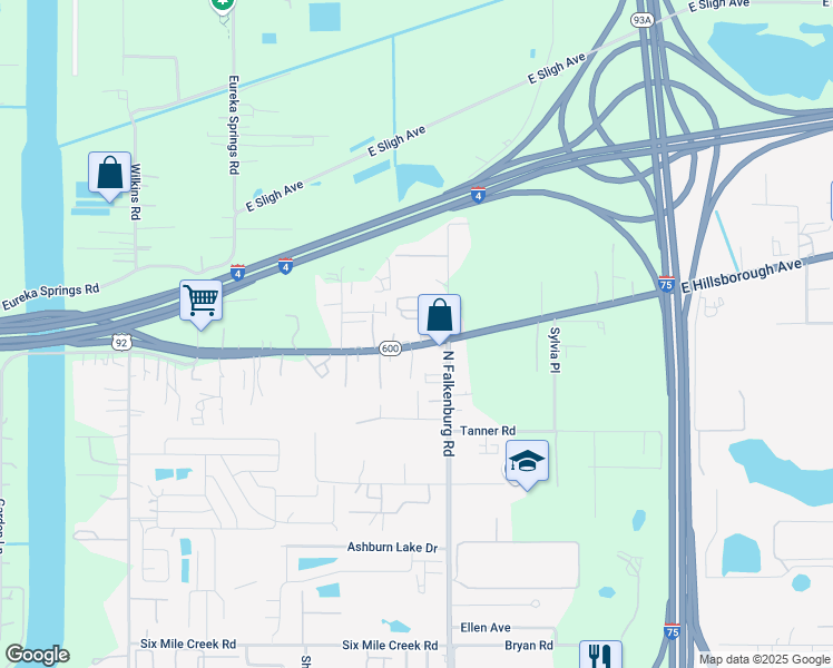 map of restaurants, bars, coffee shops, grocery stores, and more near 9924 East Hillsborough Avenue in Tampa