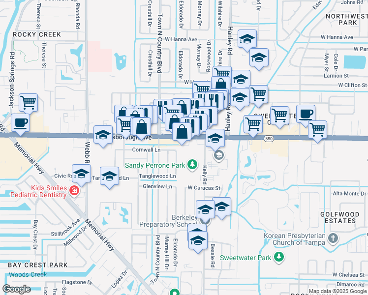map of restaurants, bars, coffee shops, grocery stores, and more near 7616 West Hillsborough Avenue in Tampa