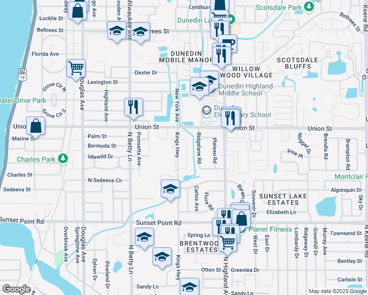 map of restaurants, bars, coffee shops, grocery stores, and more near 2058 Alpine Road in Clearwater