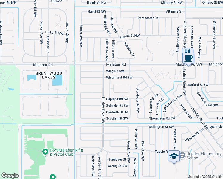 map of restaurants, bars, coffee shops, grocery stores, and more near 240 Gertrude Avenue Southwest in Palm Bay