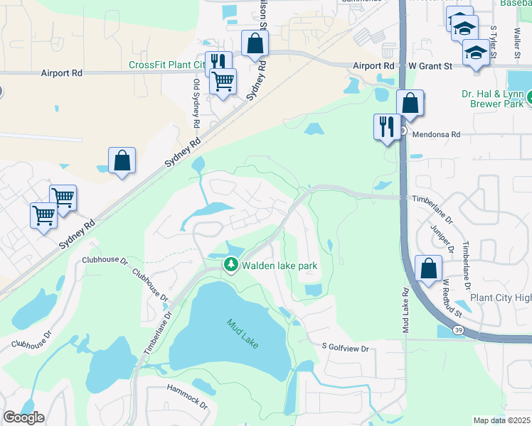 map of restaurants, bars, coffee shops, grocery stores, and more near 101 Granada Court South in Plant City
