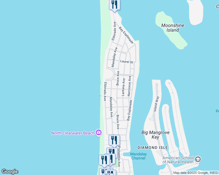 map of restaurants, bars, coffee shops, grocery stores, and more near 850 Mandalay Avenue in Clearwater