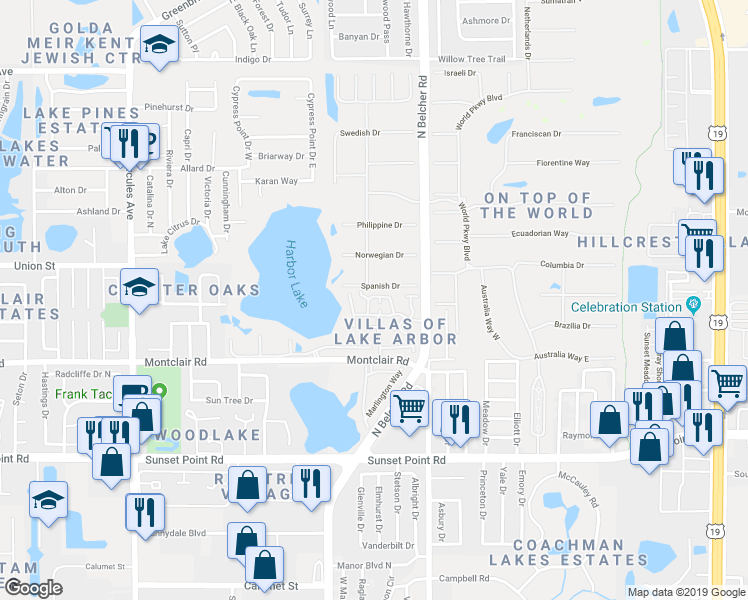 map of restaurants, bars, coffee shops, grocery stores, and more near 2053 Cheryl Drive in Clearwater