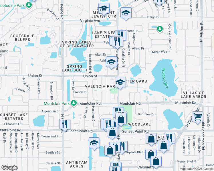 map of restaurants, bars, coffee shops, grocery stores, and more near 2069 San Sebastian Way North in Clearwater