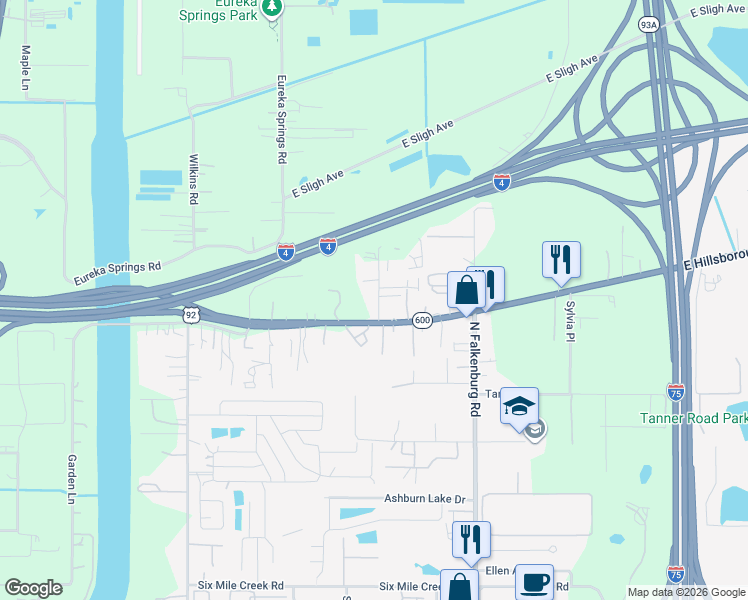 map of restaurants, bars, coffee shops, grocery stores, and more near 5420 Baptist Church Road in Tampa