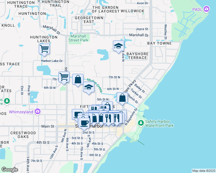 map of restaurants, bars, coffee shops, grocery stores, and more near 311 6th Street North in Safety Harbor