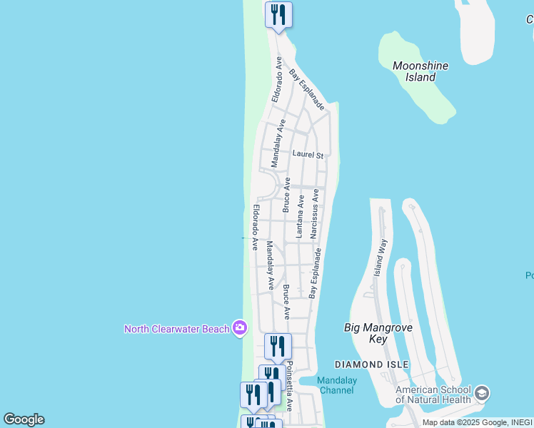 map of restaurants, bars, coffee shops, grocery stores, and more near 854 Mandalay Avenue in Clearwater