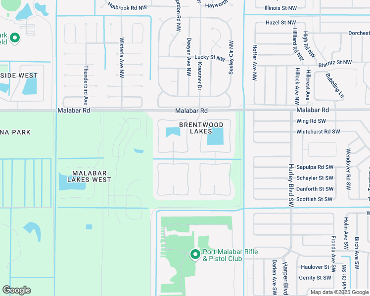 map of restaurants, bars, coffee shops, grocery stores, and more near 144 Wishing Well Circle Southwest in Palm Bay