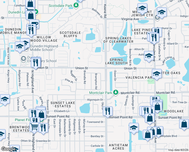 map of restaurants, bars, coffee shops, grocery stores, and more near in Clearwater