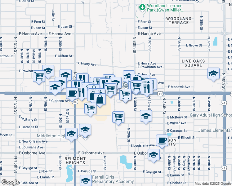 map of restaurants, bars, coffee shops, grocery stores, and more near in Tampa