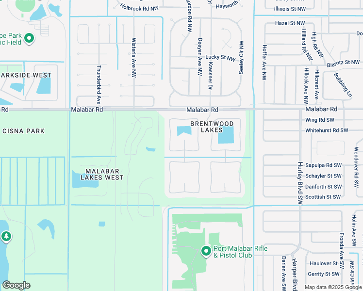 map of restaurants, bars, coffee shops, grocery stores, and more near 116 Pipeworth Court Southwest in Palm Bay