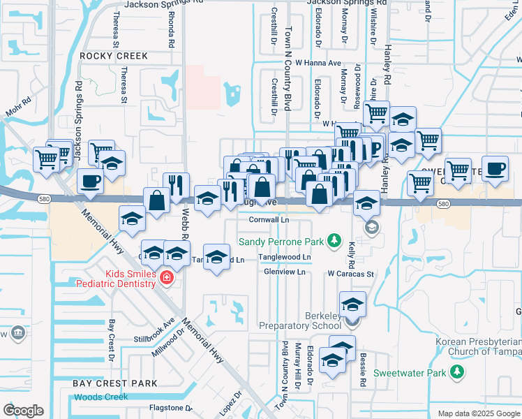 map of restaurants, bars, coffee shops, grocery stores, and more near 7924 West Hillsborough Avenue in Tampa