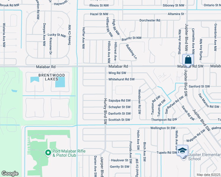 map of restaurants, bars, coffee shops, grocery stores, and more near 240 Gertrude Avenue Southwest in Palm Bay