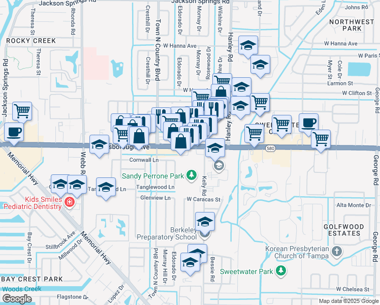 map of restaurants, bars, coffee shops, grocery stores, and more near 7616 West Hillsborough Avenue in Tampa