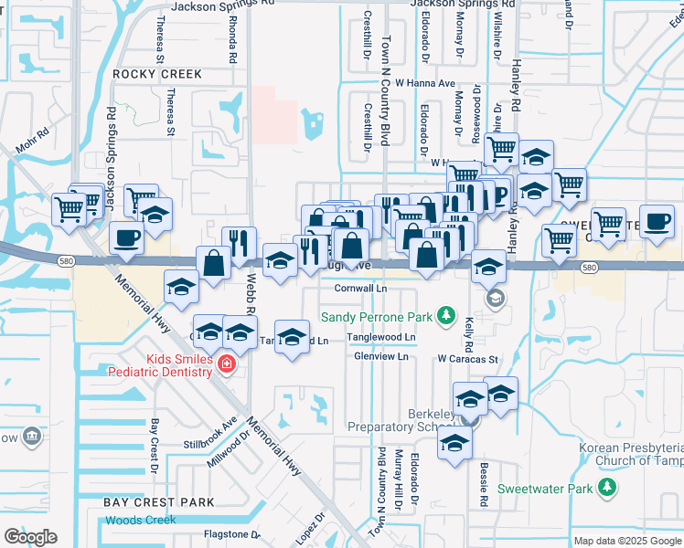 map of restaurants, bars, coffee shops, grocery stores, and more near 7924 West Hillsborough Avenue in Tampa