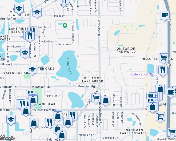 map of restaurants, bars, coffee shops, grocery stores, and more near 2053 Cheryl Drive in Clearwater