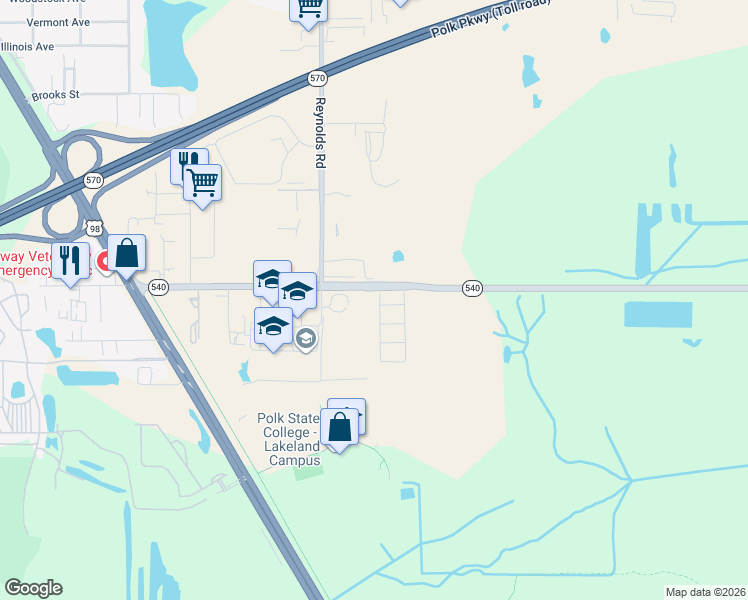 map of restaurants, bars, coffee shops, grocery stores, and more near 3433 Winter Lake Road in Lakeland