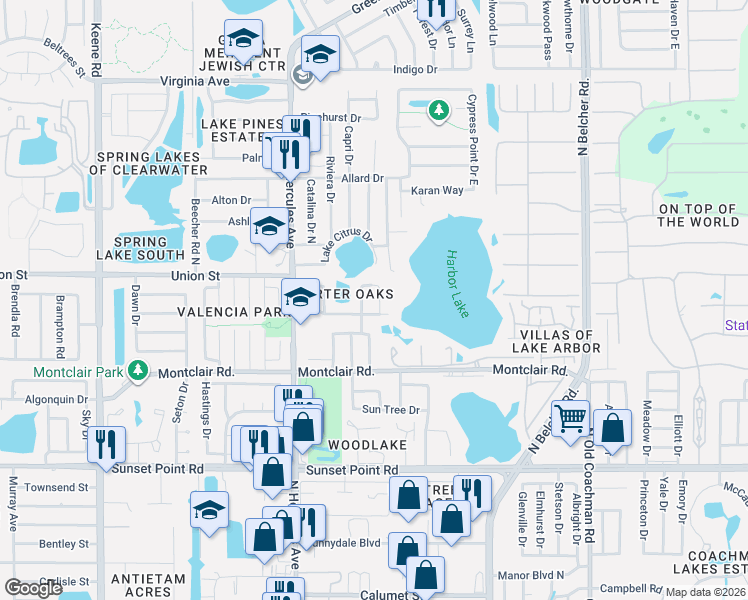 map of restaurants, bars, coffee shops, grocery stores, and more near in Clearwater