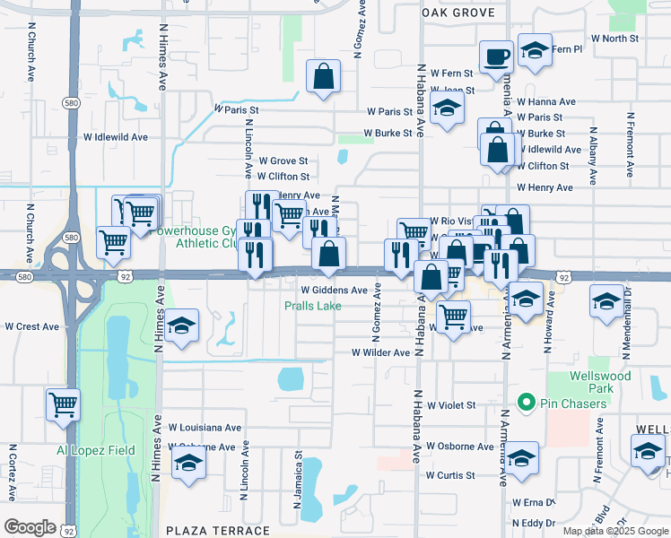 map of restaurants, bars, coffee shops, grocery stores, and more near W Hillsborough Ave & N MacDill Ave in Tampa