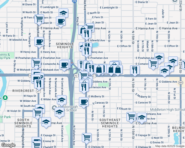 map of restaurants, bars, coffee shops, grocery stores, and more near in Tampa