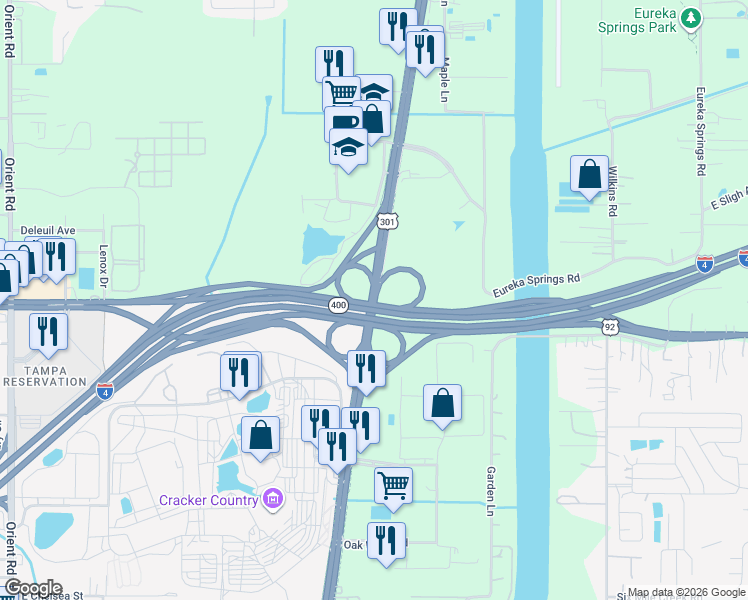 map of restaurants, bars, coffee shops, grocery stores, and more near 2283 Florida 41 in Tampa