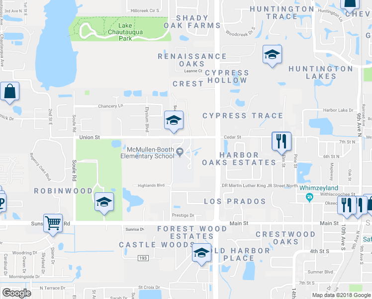 map of restaurants, bars, coffee shops, grocery stores, and more near 3025 Union Street in Clearwater