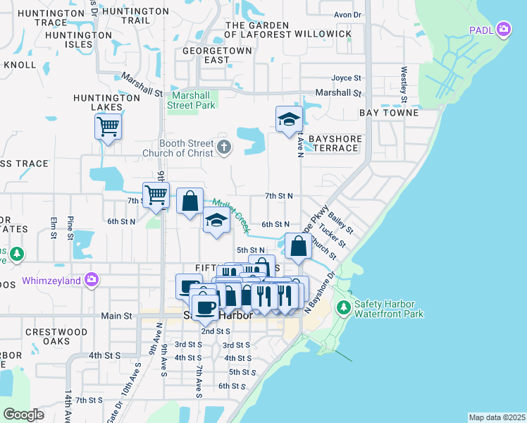 map of restaurants, bars, coffee shops, grocery stores, and more near 311 6th Street North in Safety Harbor