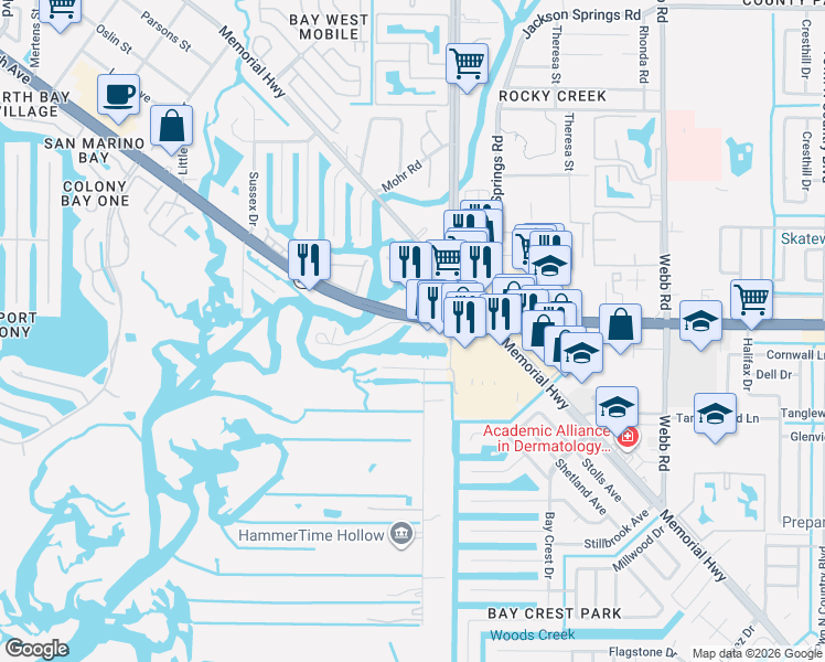map of restaurants, bars, coffee shops, grocery stores, and more near 8820 Rocky Creek Drive in Tampa