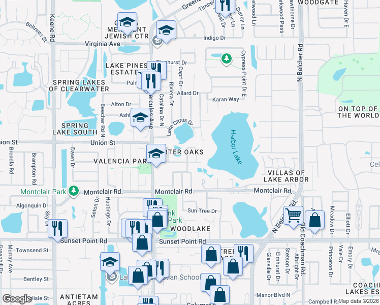 map of restaurants, bars, coffee shops, grocery stores, and more near in Clearwater