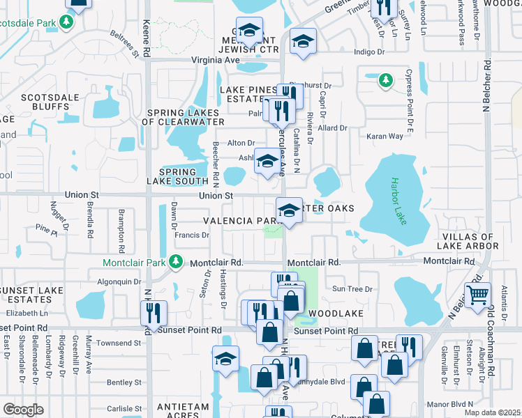 map of restaurants, bars, coffee shops, grocery stores, and more near 2069 San Sebastian Way North in Clearwater