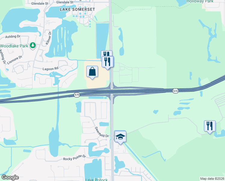 map of restaurants, bars, coffee shops, grocery stores, and more near 3286 Lakeland Highlands Road in Lakeland