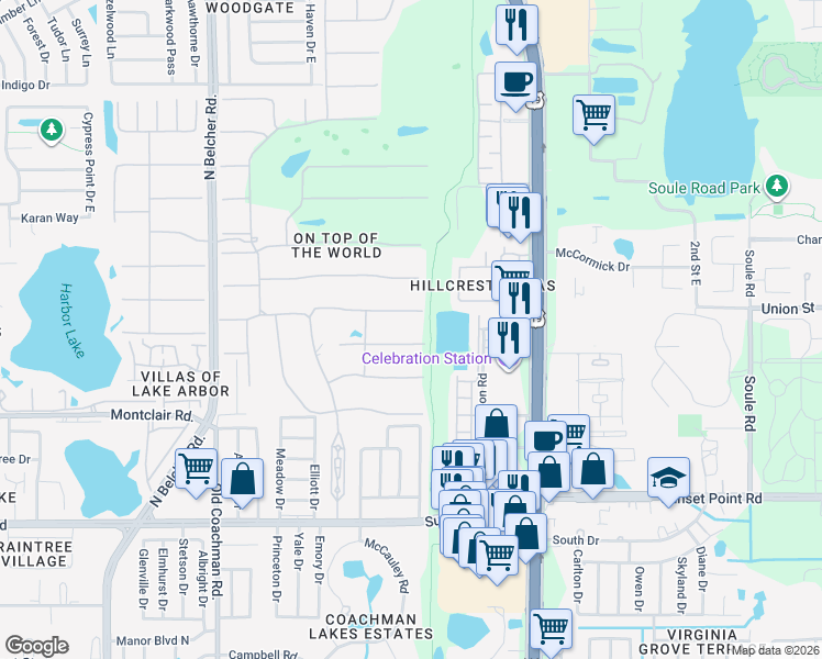 map of restaurants, bars, coffee shops, grocery stores, and more near 2461 Canadian Way in Clearwater