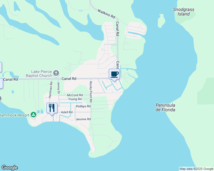 map of restaurants, bars, coffee shops, grocery stores, and more near 6705 Jacaranda Circle in Lake Wales