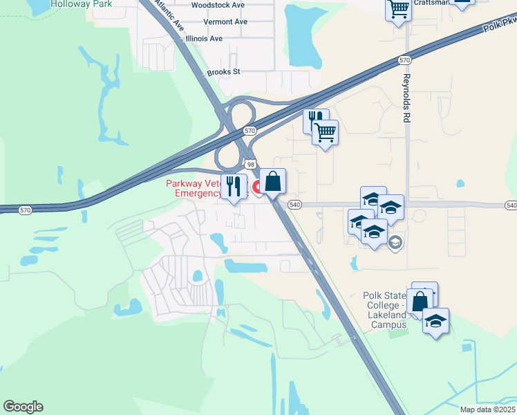 map of restaurants, bars, coffee shops, grocery stores, and more near 2915 Winter Lake Road in Lakeland
