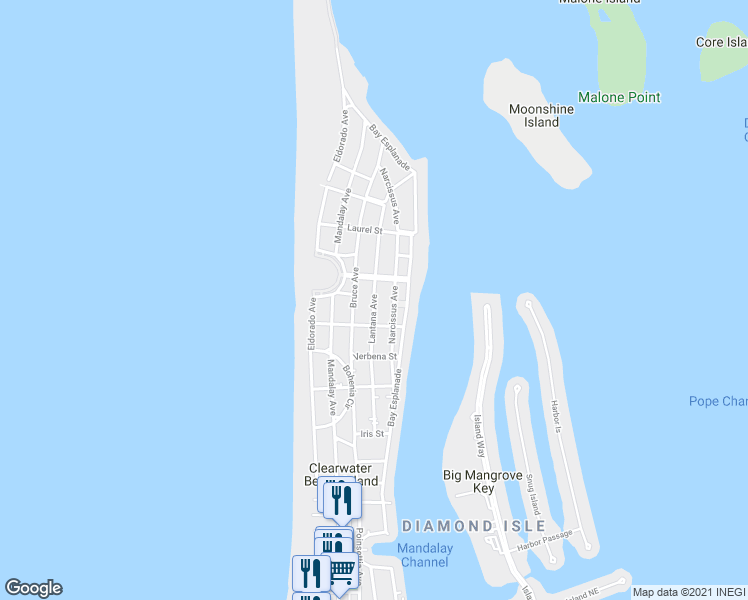 map of restaurants, bars, coffee shops, grocery stores, and more near 870 Lantana Avenue in Clearwater