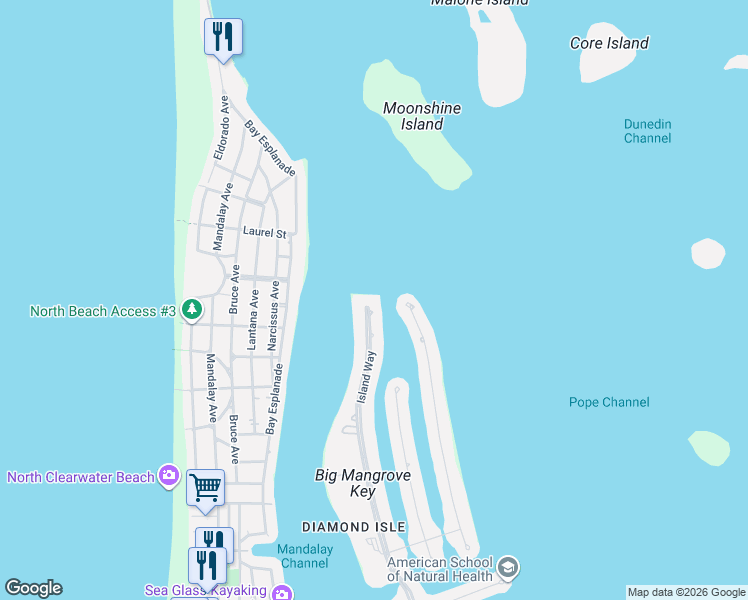 map of restaurants, bars, coffee shops, grocery stores, and more near 891 Island Way in Clearwater