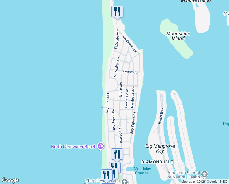 map of restaurants, bars, coffee shops, grocery stores, and more near 854 Mandalay Avenue in Clearwater