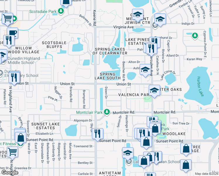 map of restaurants, bars, coffee shops, grocery stores, and more near 1838 Seton Drive in Clearwater
