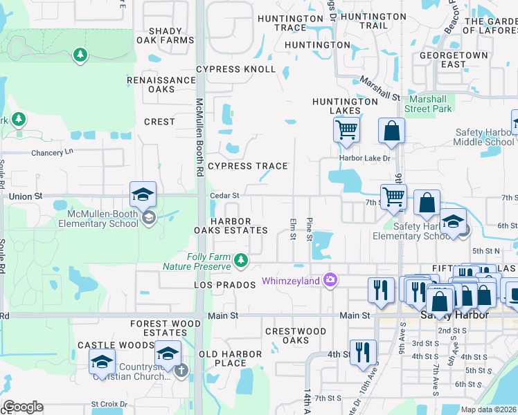 map of restaurants, bars, coffee shops, grocery stores, and more near 661 Cohn Lane in Safety Harbor