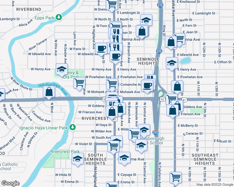 map of restaurants, bars, coffee shops, grocery stores, and more near 5507 U.S. 41 Business in Tampa