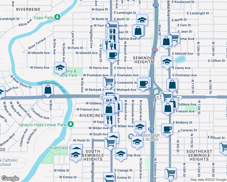 map of restaurants, bars, coffee shops, grocery stores, and more near 5507 U.S. 41 Business in Tampa