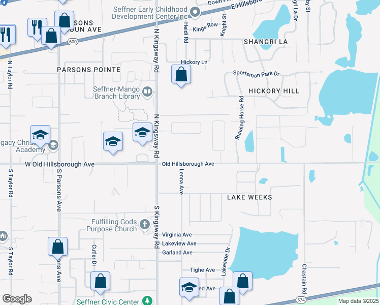map of restaurants, bars, coffee shops, grocery stores, and more near 310 Old Hillsborough Avenue in Seffner