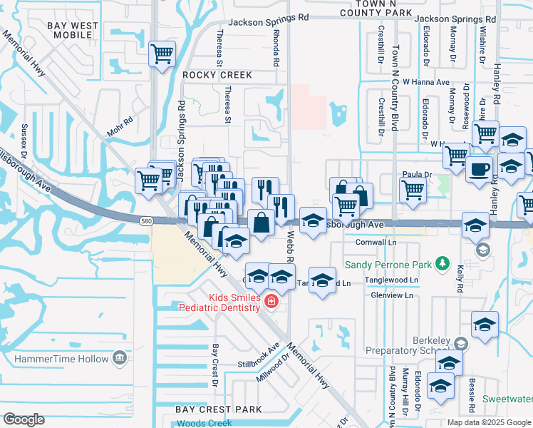 map of restaurants, bars, coffee shops, grocery stores, and more near 8315 West Hillsborough Avenue in Town 'n' Country
