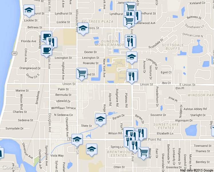 map of restaurants, bars, coffee shops, grocery stores, and more near 658 Union Street in Dunedin