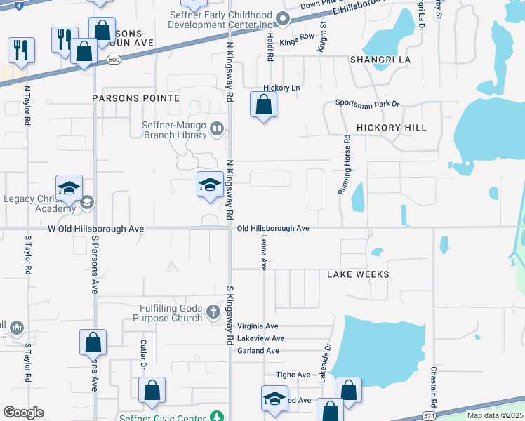 map of restaurants, bars, coffee shops, grocery stores, and more near 310 Old Hillsborough Avenue in Seffner