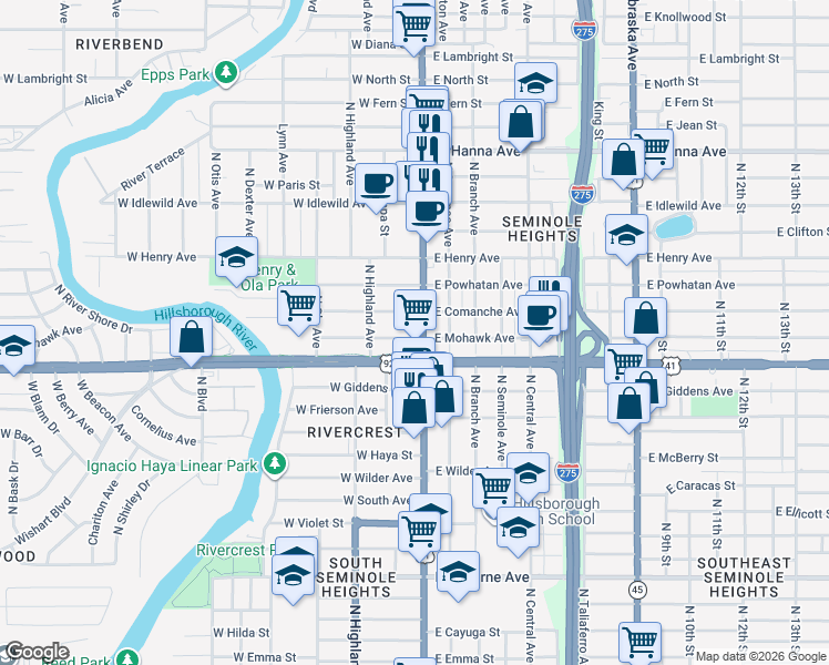 map of restaurants, bars, coffee shops, grocery stores, and more near 5507 U.S. 41 Business in Tampa