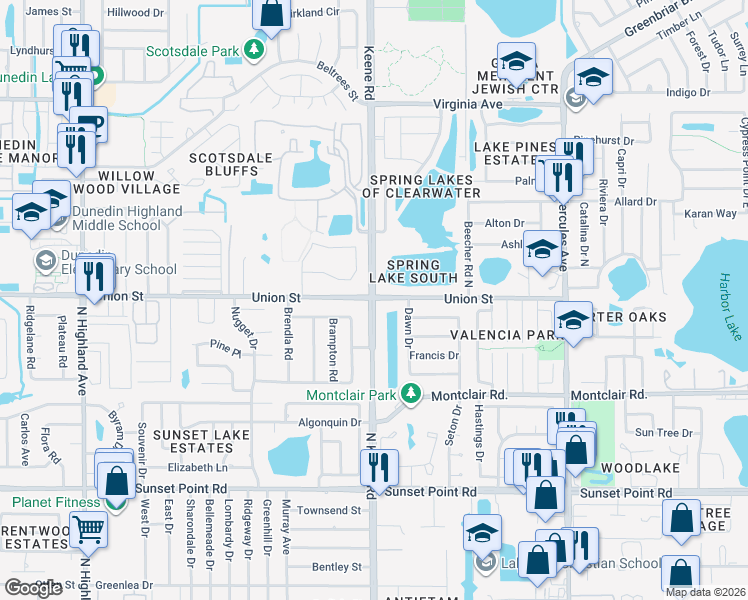 map of restaurants, bars, coffee shops, grocery stores, and more near in Clearwater